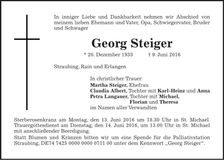 Traueranzeige Georg Steiger
