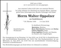 Traueranzeige Walter Oppolzer