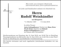 Traueranzeige Rudolf Weinhändler