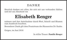 Traueranzeige Elisabeth Renger