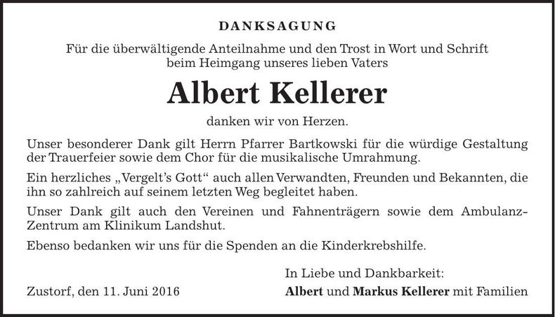 Traueranzeige Alberg Keller