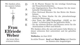 Traueranzeige Elfriede Weber