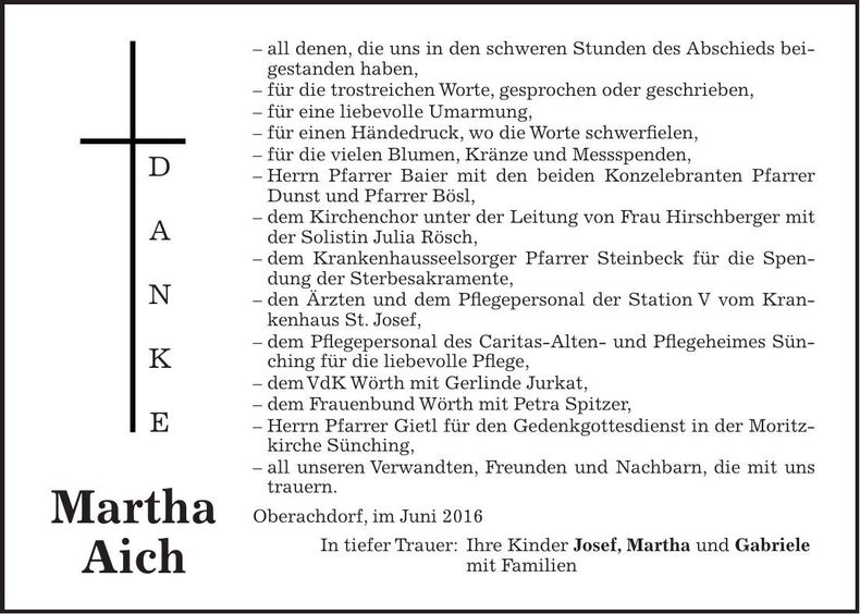 Traueranzeige Martha Aich