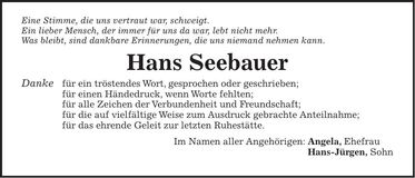 Traueranzeige Hans Seebauer