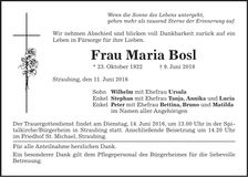 Traueranzeige Maria Bosl