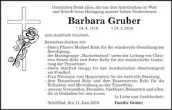 Traueranzeige Barbara Gruber