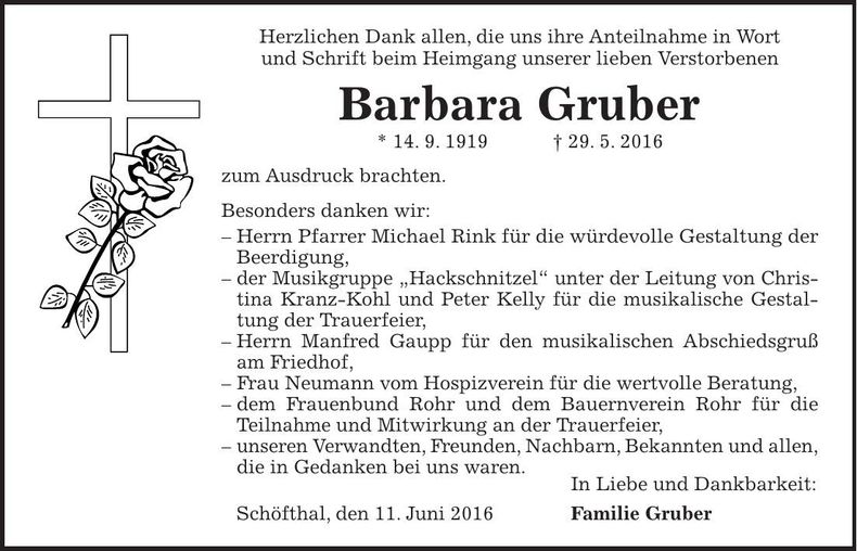 Traueranzeige Barbara Gruber