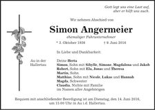 Traueranzeige Simon Angermeier