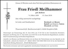Traueranzeige Friedl Meilhammer