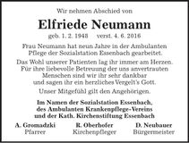 Traueranzeige Elfriede Neumann