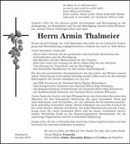 Traueranzeige Armin Thalmeier