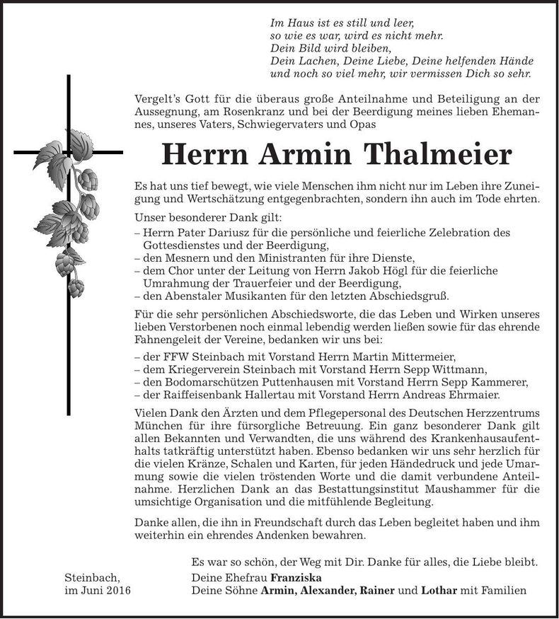 Traueranzeige Armin Thalmeier