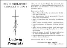 Traueranzeige Ludwig Pongratz
