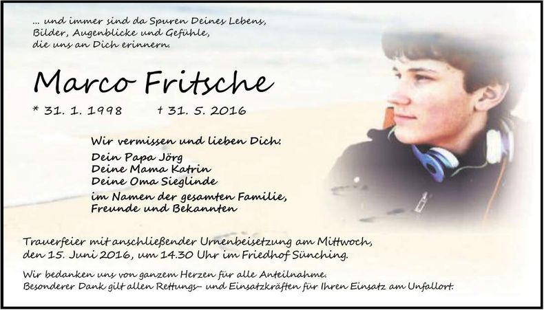 Traueranzeige Marco Fritsche