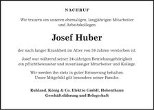 Traueranzeige Josef Huber