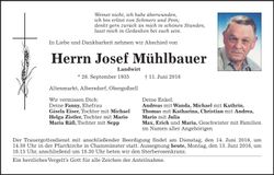 Traueranzeige Josef Mühlbauer