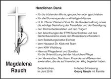 Traueranzeige Magdalena Rauch