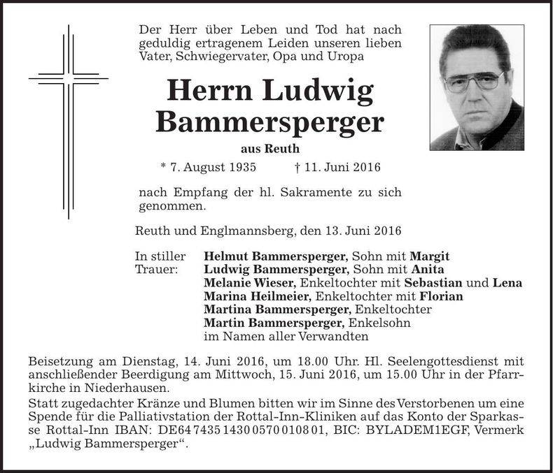 Traueranzeige Ludwig Bammersperger