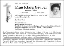 Traueranzeige Klara Gruber