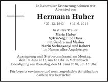 Traueranzeige Hermann Huber