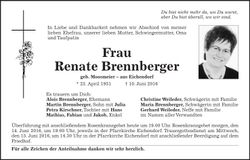 Traueranzeige Renate Brennberger