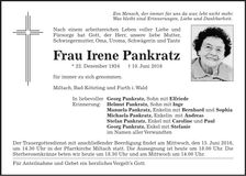 Traueranzeige Irene Pankratz