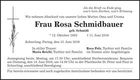 Traueranzeige Rosa Schmidbauer