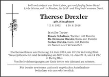 Traueranzeige Therese Drexler
