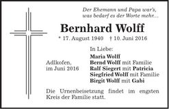 Traueranzeige Bernhard Wolff