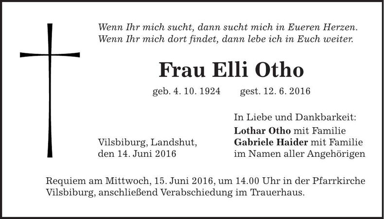 Traueranzeige Elli Otho