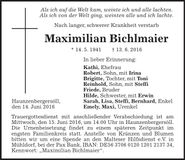 Traueranzeige Maximilian Bichlmaier