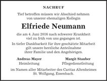Traueranzeige Elfriede Neumann