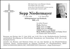 Traueranzeige Niedermayer Sepp