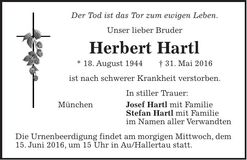 Traueranzeige Herbert Hartl