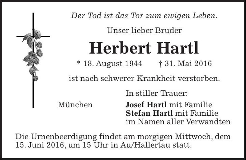 Traueranzeige Herbert Hartl