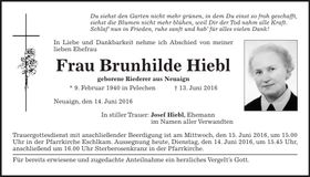Traueranzeige Brunhilde Hiebl