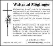 Traueranzeige Waltraud Möglinger