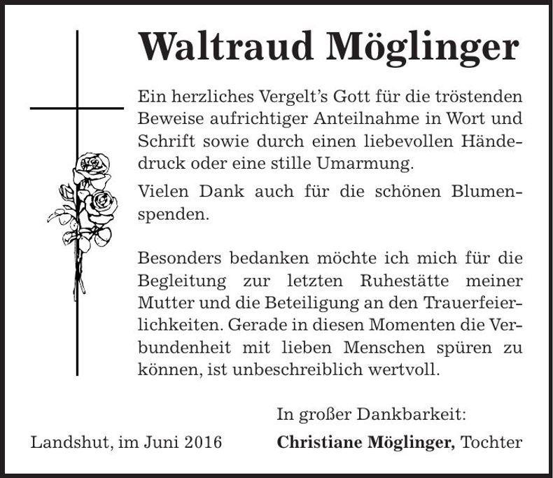 Traueranzeige Waltraud Möglinger