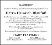 Traueranzeige Heinrich Blaufuß