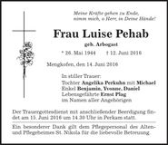 Traueranzeige Luise Pehab