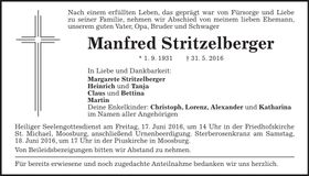 Traueranzeige Manfred Stritzelberger