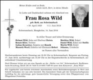 Traueranzeige Rosa Wild