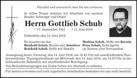 Traueranzeige Gottlieb Schub