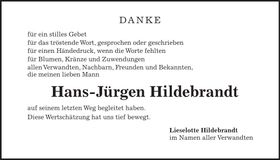 Traueranzeige Hans-Jürgen Hildebrandt
