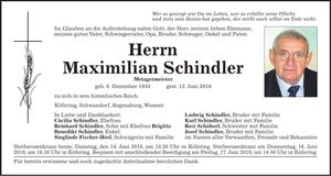 Traueranzeige Maximilian Schindler