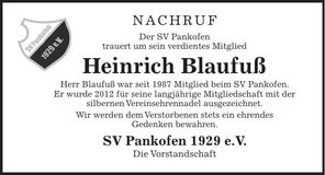 Traueranzeige Heinrich Blaufuß
