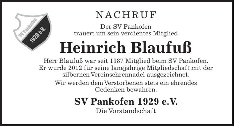 Traueranzeige Heinrich Blaufuß