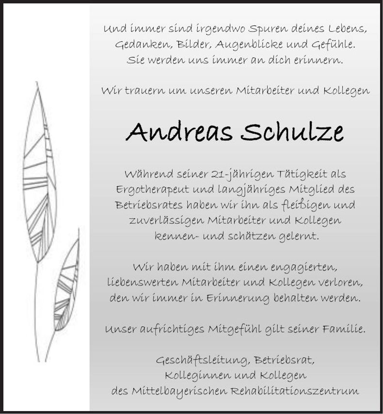 Traueranzeige Andreas Schulze