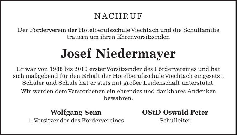 Traueranzeige Josef Niedermayer