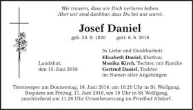 Traueranzeige Josef Daniel